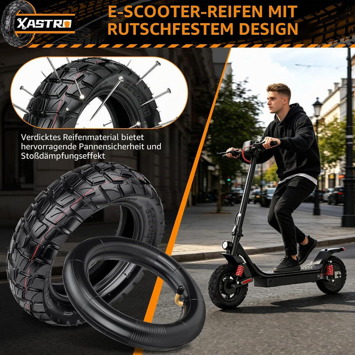 Xastro 2 PCS 255x80 Aussenreifen Reifen 2 PCS 10x2.5 Schlauch 80/65-6 E Scooter Reifen 255x80 Offroa