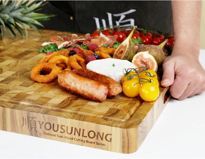 YOUSUNLONG Grosses Schneidebrett für die Küche - 50,8x40,6x3.8 cm - Nachhaltiges Teakholz-Schneidebr