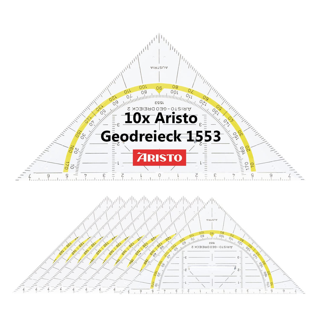 Aristo AR1553 Geodreieck mit festem Griff (Hypotenuse 16 cm, Tuschenoppen, Facette an der Hypotenuse
