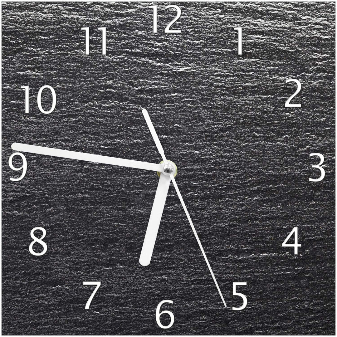 Wallario Design-Wanduhr Muster schwarz-weisse Steintafel Optik aus Glas, Motiv-Uhr Grösse 20 x 20 cm
