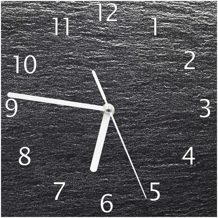 Wallario Design-Wanduhr Muster schwarz-weisse Steintafel Optik aus Glas, Motiv-Uhr Grösse 20 x 20 cm
