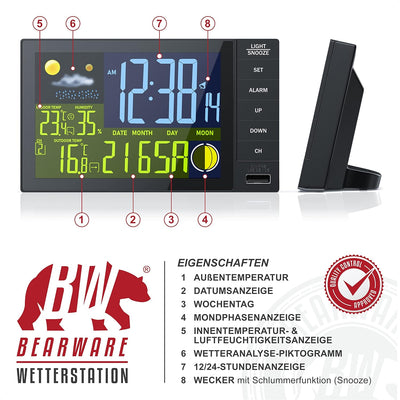 CSL - Wetterstation Funk mit Aussensensor, Wetter Center Innen und Aussentemperatur, mit Wettervorhe