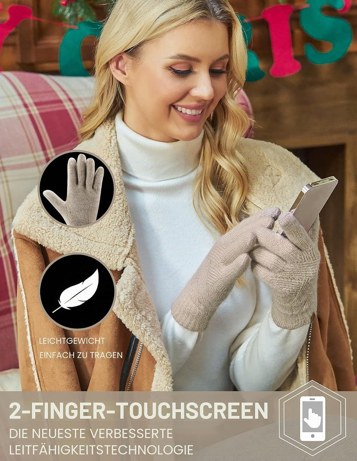 Damen Winter Warm Touchscreen Handschuhe Thermo Gestrickte Winterhandschuhe Doppellagige Strickhands