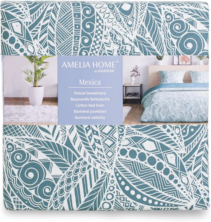 AmeliaHome 3tlg Bettwäsche 200x200 cm mit 2 Kissenbezügen 80x80 cm 100% Baumwolle Reissverschluss Av