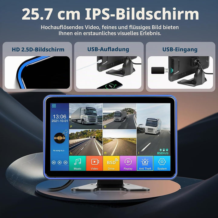 Hodozzy Rückfahrkamera 5 Kameras Set 10,1 Zoll IPS HD Monitor 5 Geteilte Rück und Vorder Kamera Weit