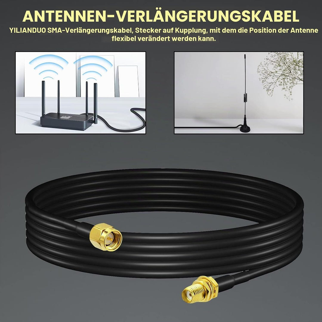 SMA WiFi Antennenkabel RG58 5M SMA Buchse auf Stecker Verlustarmes 50 Ohm Koaxkabel WLAN Verlängerun
