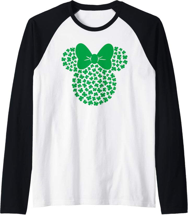 Disney Minnie Mouse Icon Green Shamrocks St. Patrick's Day Raglan