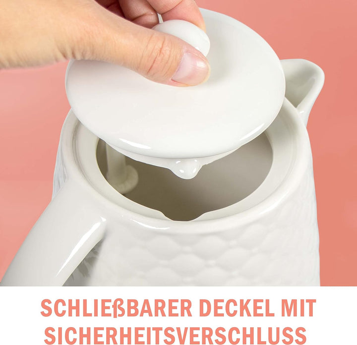 KVOTA Elektrischer Keramik Wasserkocher, Teekessel 1,8 L, 1500-1600W, Gesteppt-Design, weiss, abnehm