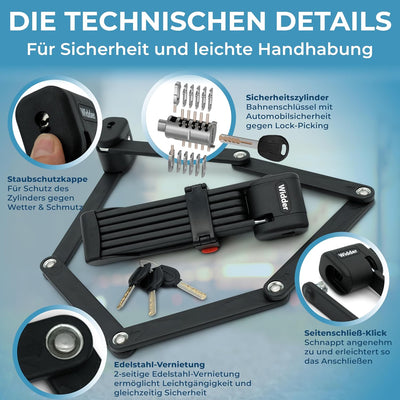 Widder Extrem sicheres Faltschloss Fahrrad [Titan-Stahl Level 15] - Fahrradschloss hohe Sicherheit 9
