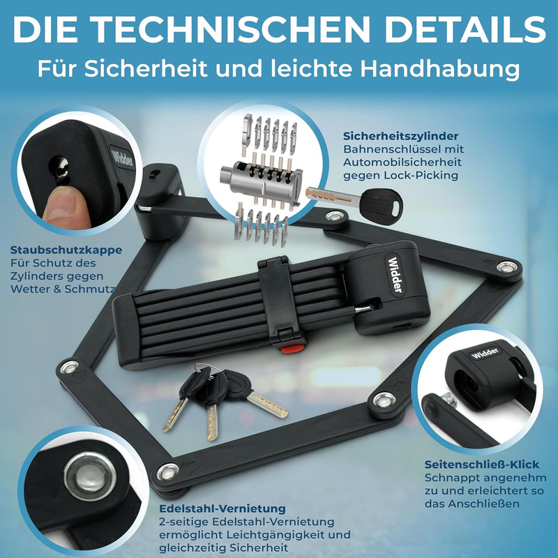 Widder Extrem sicheres Faltschloss Fahrrad [Titan-Stahl Level 15] - Fahrradschloss hohe Sicherheit 9