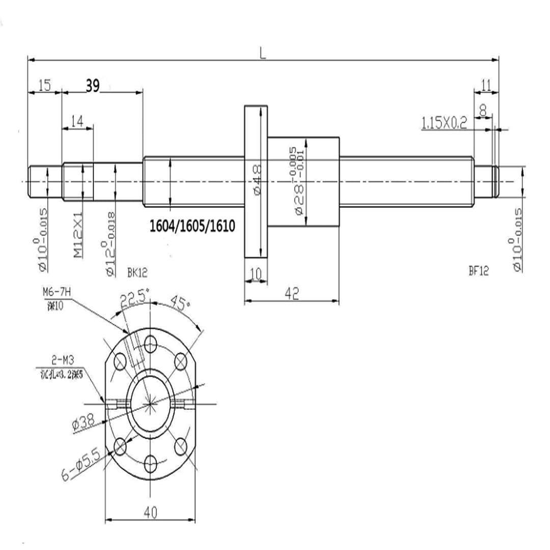 CNCMANS SFU1605/RM1605 Set: SFU1605-L700mm(27,55in) Gewindespindel Kugelumlaufspindel + 1605 Kugelum