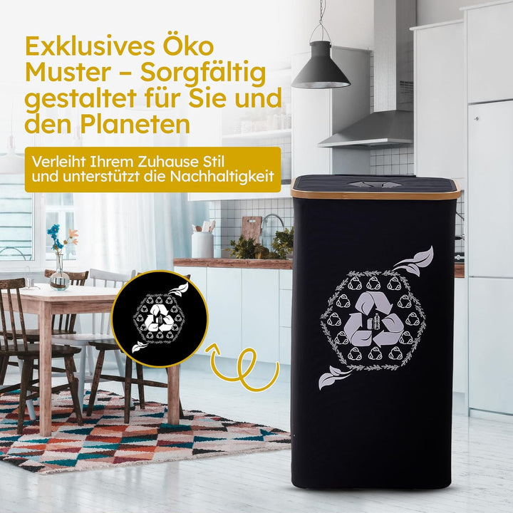 100L Pfandflaschen Sammelbehälter (Schwarz) mit Einwurf & 2 Tragetaschen, Leergut Flaschensammler fü