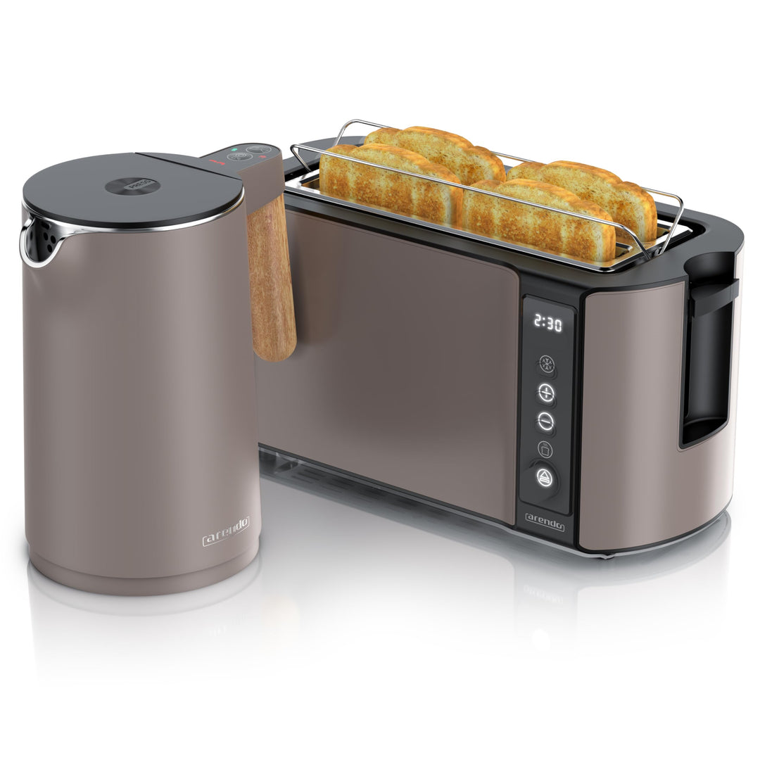 Arendo - Küchen Set - Edelstahl Wasserkocher mit Temperatureinstellung - Edelstahl Toaster Langschli