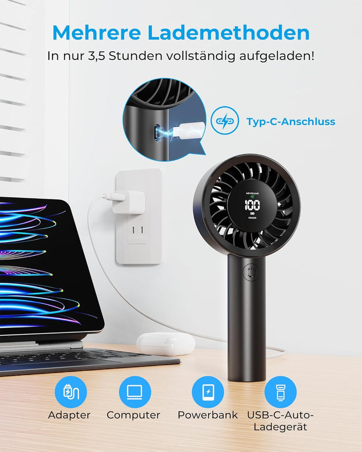 Fitabok Tragbarer Handventilator - 4000mAh Wiederaufladbarer Ventilator, 13 Stunden Laufzeit, 5 Gesc