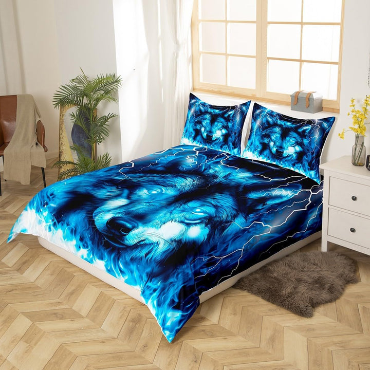 Loussiesd Wolf Bettw?sche 135x200cm Kinder Jugendliche Safari Tiermuster Bettbezug Set Cool Tierwelt