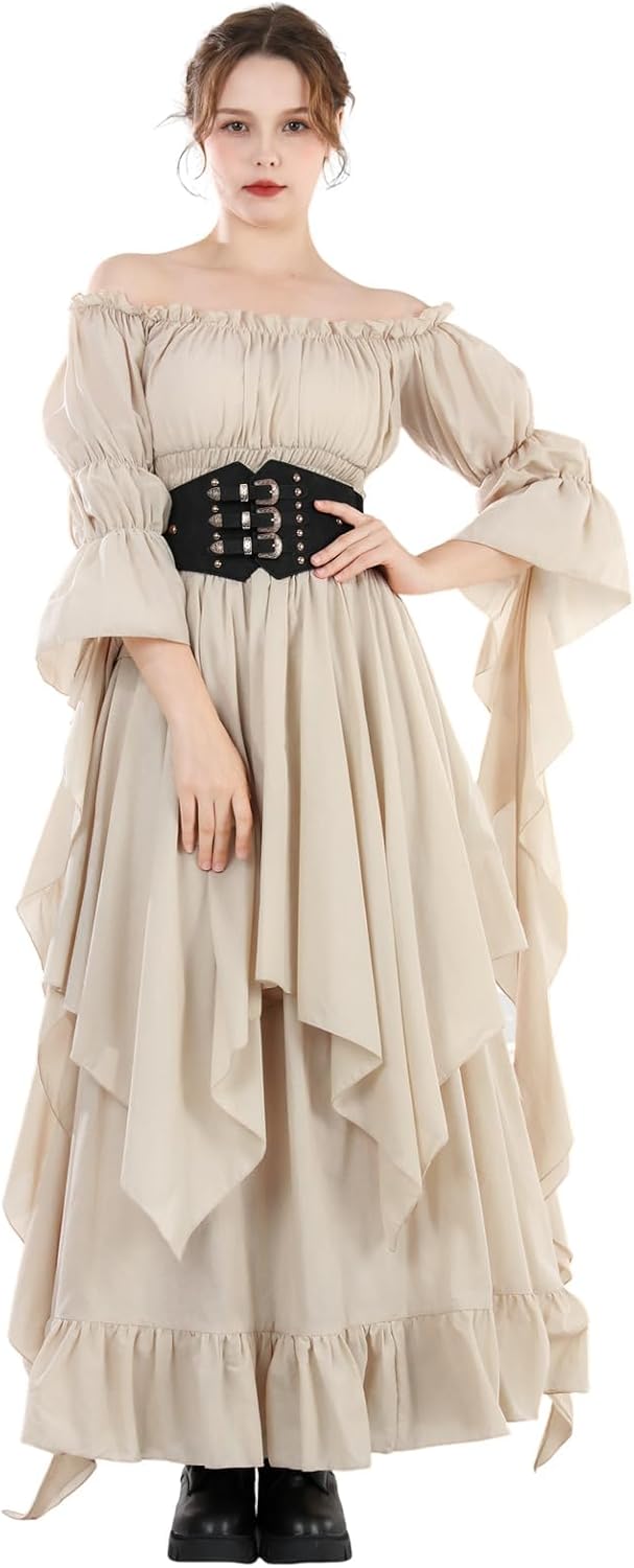 Fiamll Viktorianisches Kleid Renaissance Kostüm Frauen Gothic Hexenkleid Mittelalterliches Hochzeits