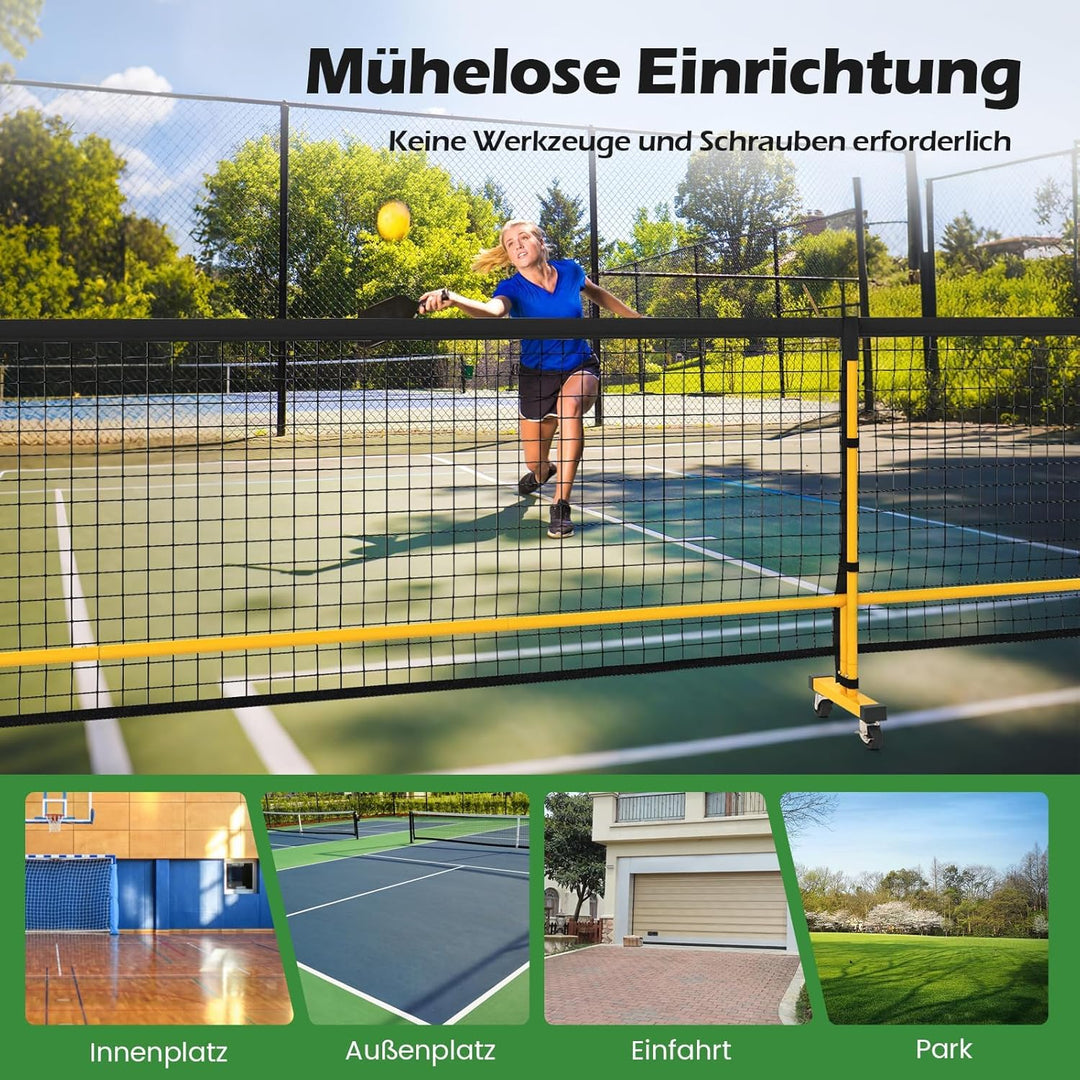 COSTWAY Pickleball Netz tragbar mit Rollen, 6,7 m Pickleball-System in offizieller Grösse mit Metall