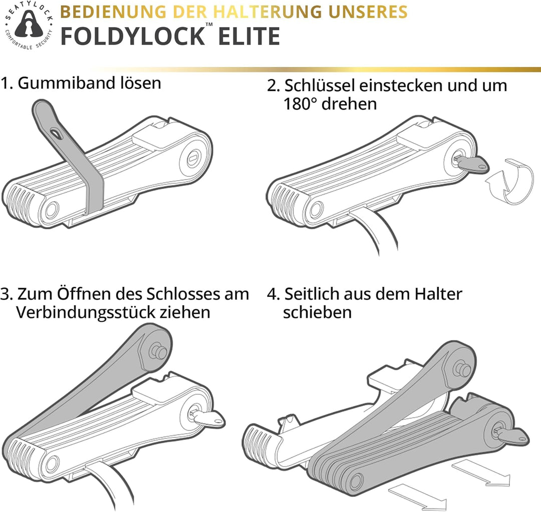 FoldyLock Elite Fahrradschloss mit Schlüssel – Patentiertes Faltschloss mit Halterung - Testsieger S