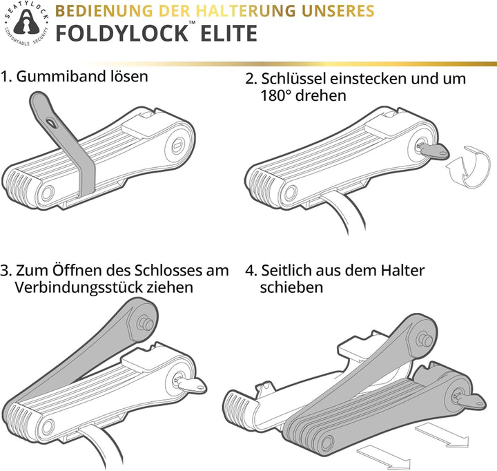 FoldyLock Elite Fahrradschloss mit Schlüssel – Patentiertes Faltschloss mit Halterung - Testsieger S