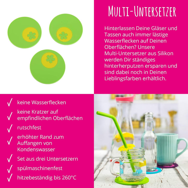Kochblume Summer Breeze Set | Trinkhalm, Multiuntersetzer, Eiswürfelbereiter, Silikon | (anthrazit,
