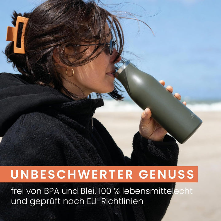 Groenenberg Trinkflasche Edelstahl 500ml oder 750ml | 100% Auslaufsicher | Thermosflasche Kohlensäur