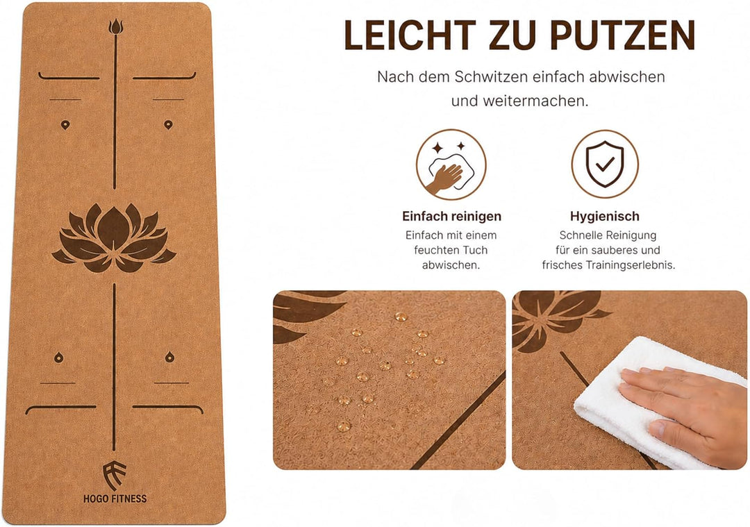 Premium Kork Yogamatte (5 mm, 183×66 cm) – Rutschfeste Fitnessmatte mit Ausrichtungslinien – Umweltf