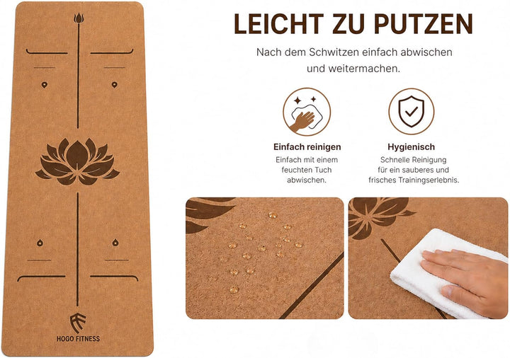 Premium Kork Yogamatte (5 mm, 183×66 cm) – Rutschfeste Fitnessmatte mit Ausrichtungslinien – Umweltf
