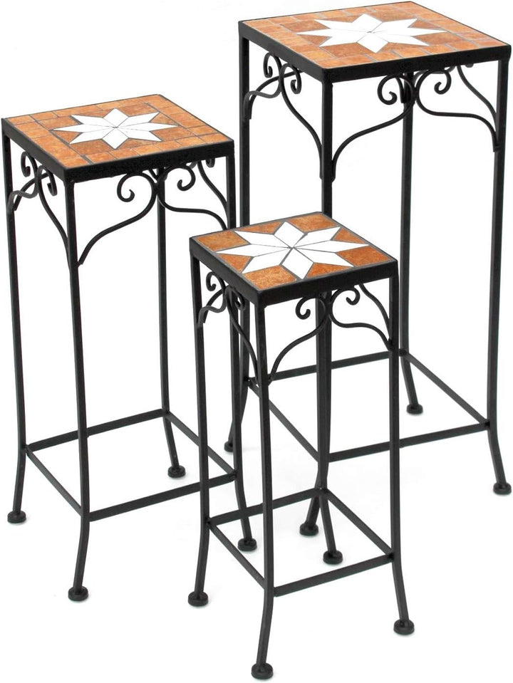 DanDiBo Blumenhocker Mosaik Eckig 3er Set 46, 54, 62 cm Blumenständer 12012 Beistelltisch Pflanzenst