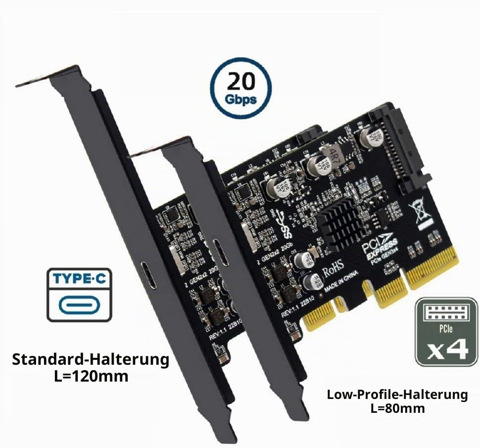 xiwai 20 Gbit/s USB 3.2 Gen2 Typ-C USB-C auf PCI-E 4X Express Kartenadapter für Desktop-Motherboard