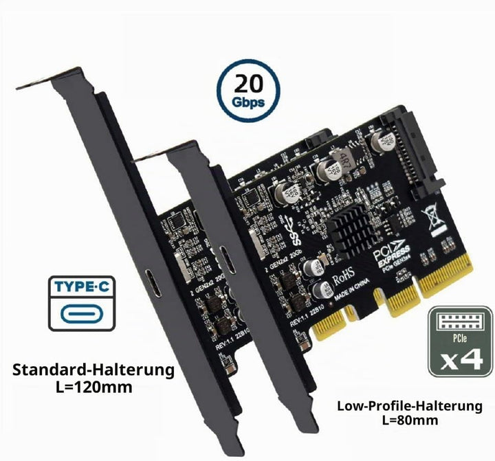 xiwai 20 Gbit/s USB 3.2 Gen2 Typ-C USB-C auf PCI-E 4X Express Kartenadapter für Desktop-Motherboard