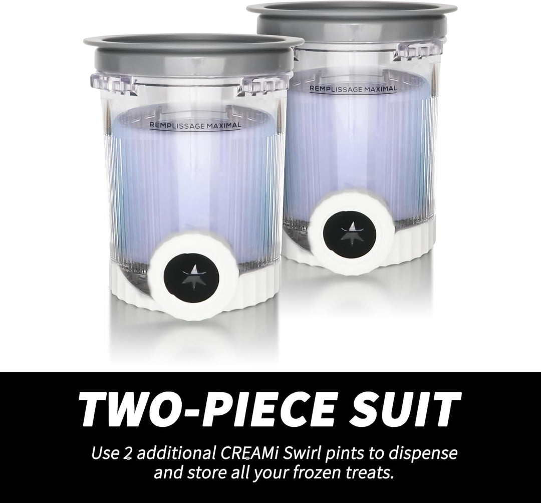 2er-Set 480ML Kompatible Behälter für Ninja Swirl CREAMi – Eisbehälter mit grauen Deckeln für NC700