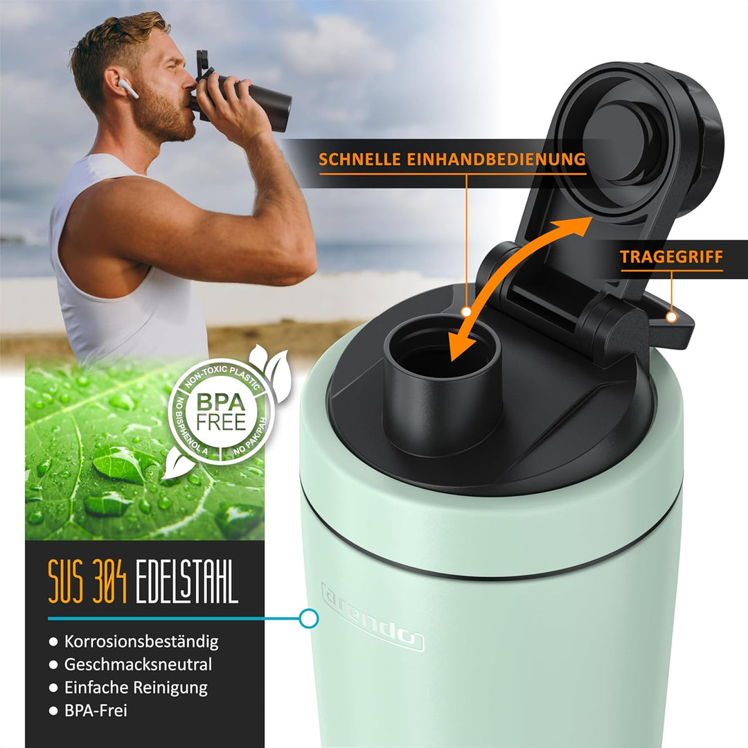 Arendo - Edelstahl Trinkflasche mit Mix kugel, 750ml, Edelstahl Mix Ball, Spülmaschinen geeignet, Ed