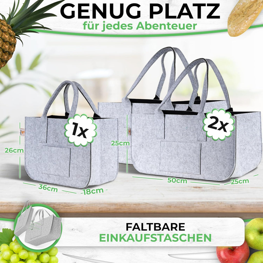 Sonnenfuchs® FUCHSBAG 2.0 [Grosses 3er Set XXL] Universelle Einkaufstaschen. 2x Filztasche gross 1x