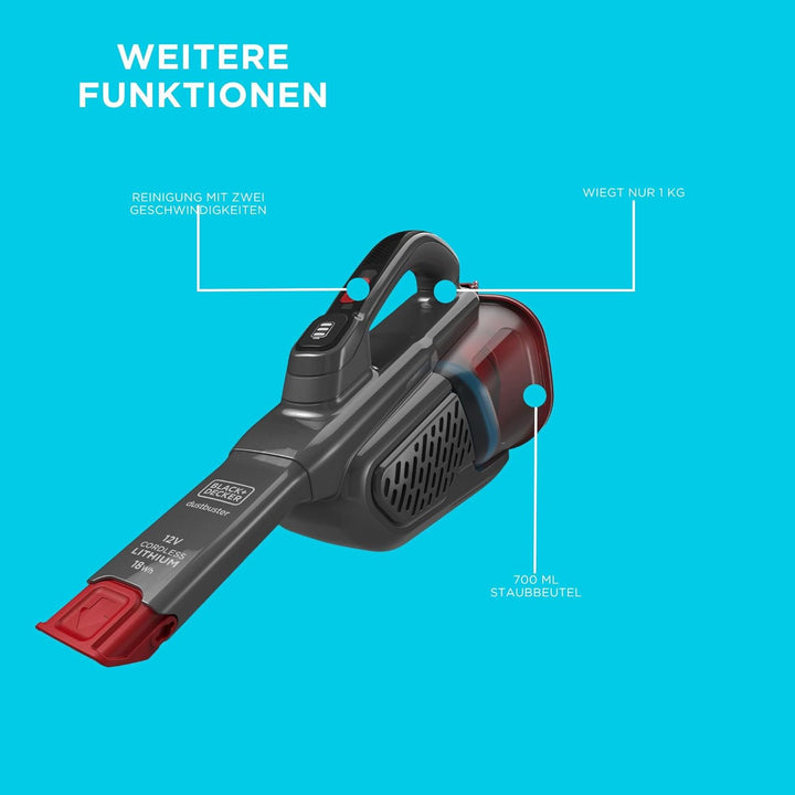 BLACK+DECKER Lithium Dustbuster BHHV315B-QW mit Cyclonic Action – 12V Akku Handstaubsauger mit auszi