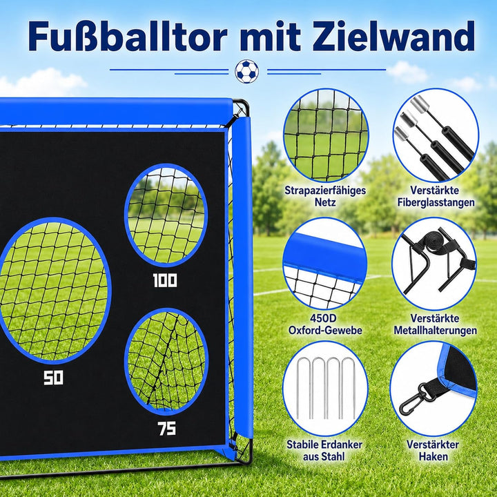 2-in-1 Fussballtor für Kinder | Faltbares Soccer Tor mit 5 Zielscheiben & Tragetasche | Robuster Out