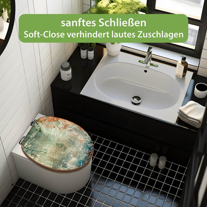 banjado Design WC Sitz Bambus Absenkautomatik 45,8x37,5cm - Toilettendeckel mit Absenkautomatik Holz
