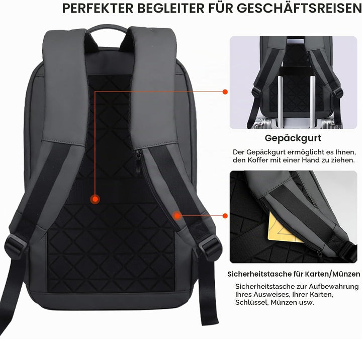 Business Rucksack Herren,kleiner Laptoprucksack 15,6 Zoll,Dunkelgrau | Leichter, wasserdichter Rucks