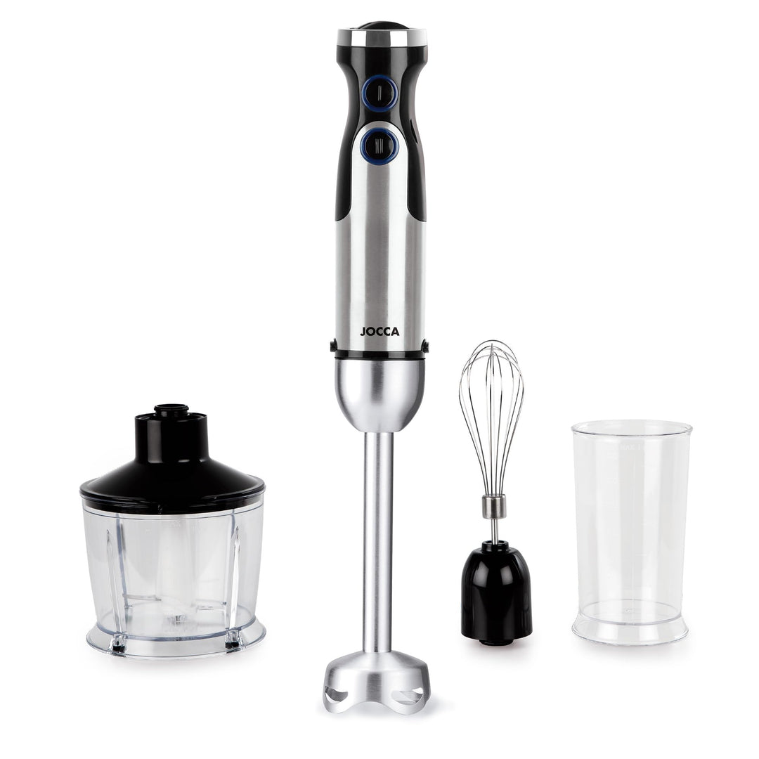 JOCCA - 1200W Stabmixer mit Zubehör | Edelstahlgehäuse, Klingen und Stab | 6 Geschwindigkeiten und T