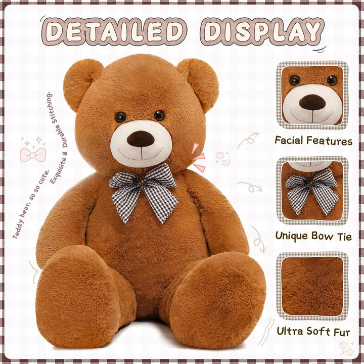 MorisMos 120cm Riesen Teddy, Teddybär Gross XXL Kuscheltier Stofftier, Braun Stuffed Toy Bear,Kusche