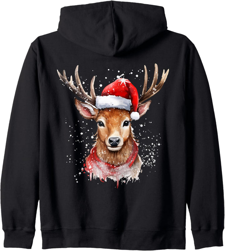 Hirsch mit Weihnachtsmütze Christmas Hirsch Weihnachten Kapuzenjacke
