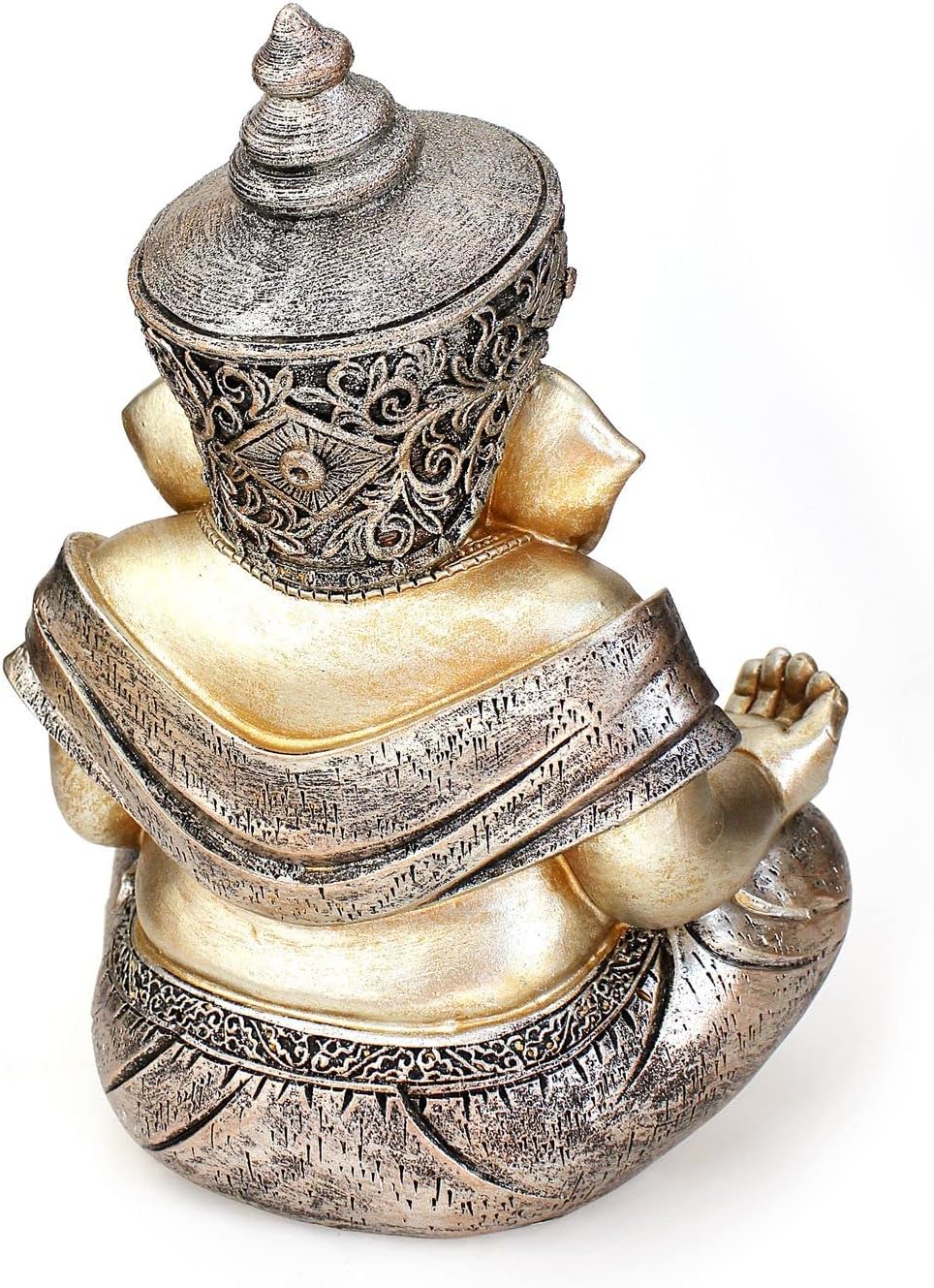 TEMPELWELT Deko Figur Ganesha Figur sitzend 21 cm, Polystein Champagner Silber Hindu Gott Buddha Ind