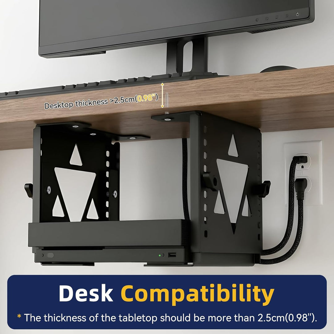 Untertisch-Halterung für Mini-PC, NAS – Höhen- & Breitenverstellbarer PC Halter unter Schreibtisch,