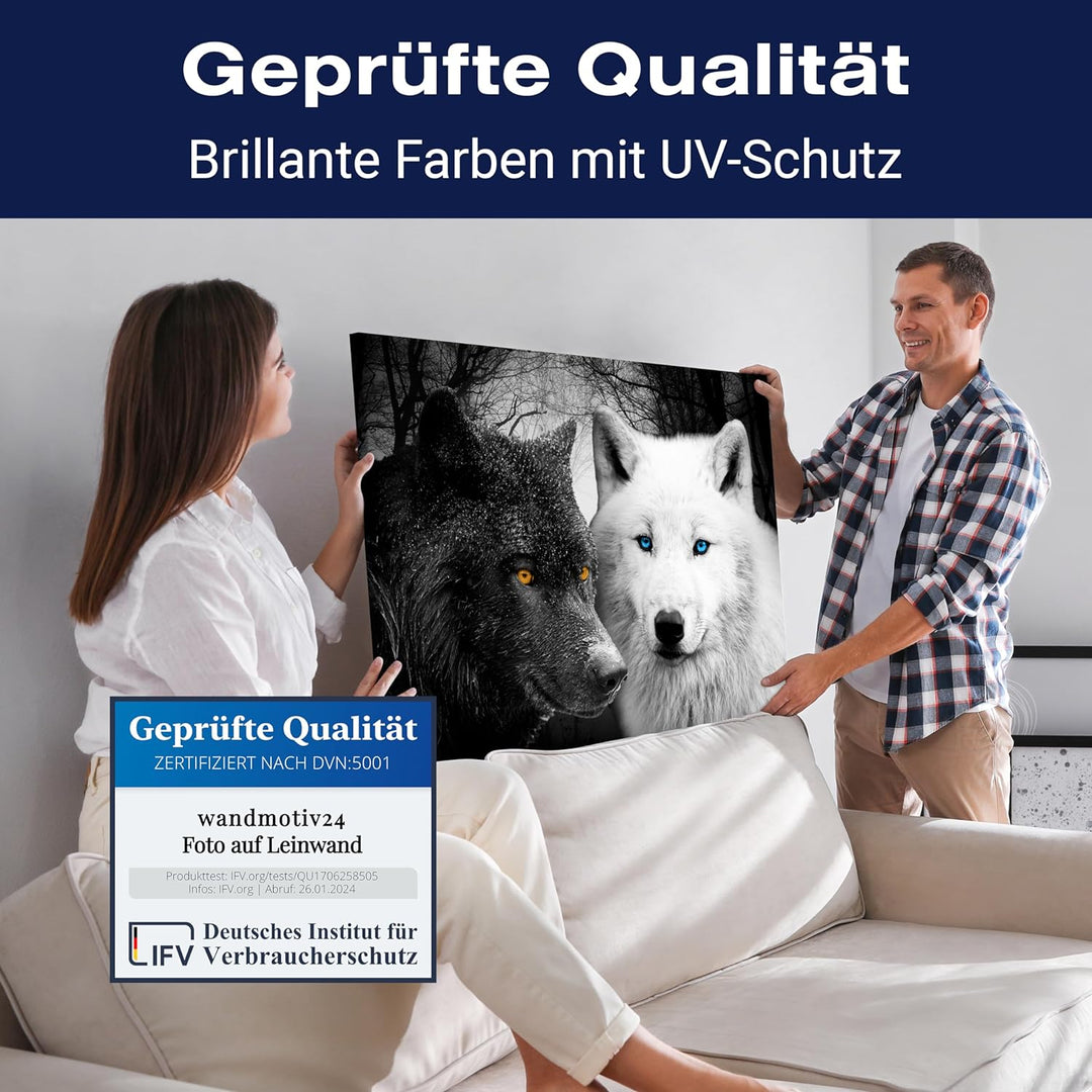 wandmotiv24 Leinwand-Bild Wölfe Schwarz & Weiss, Grösse 40x30cm, Querformat, Wandbilder, Dekoration