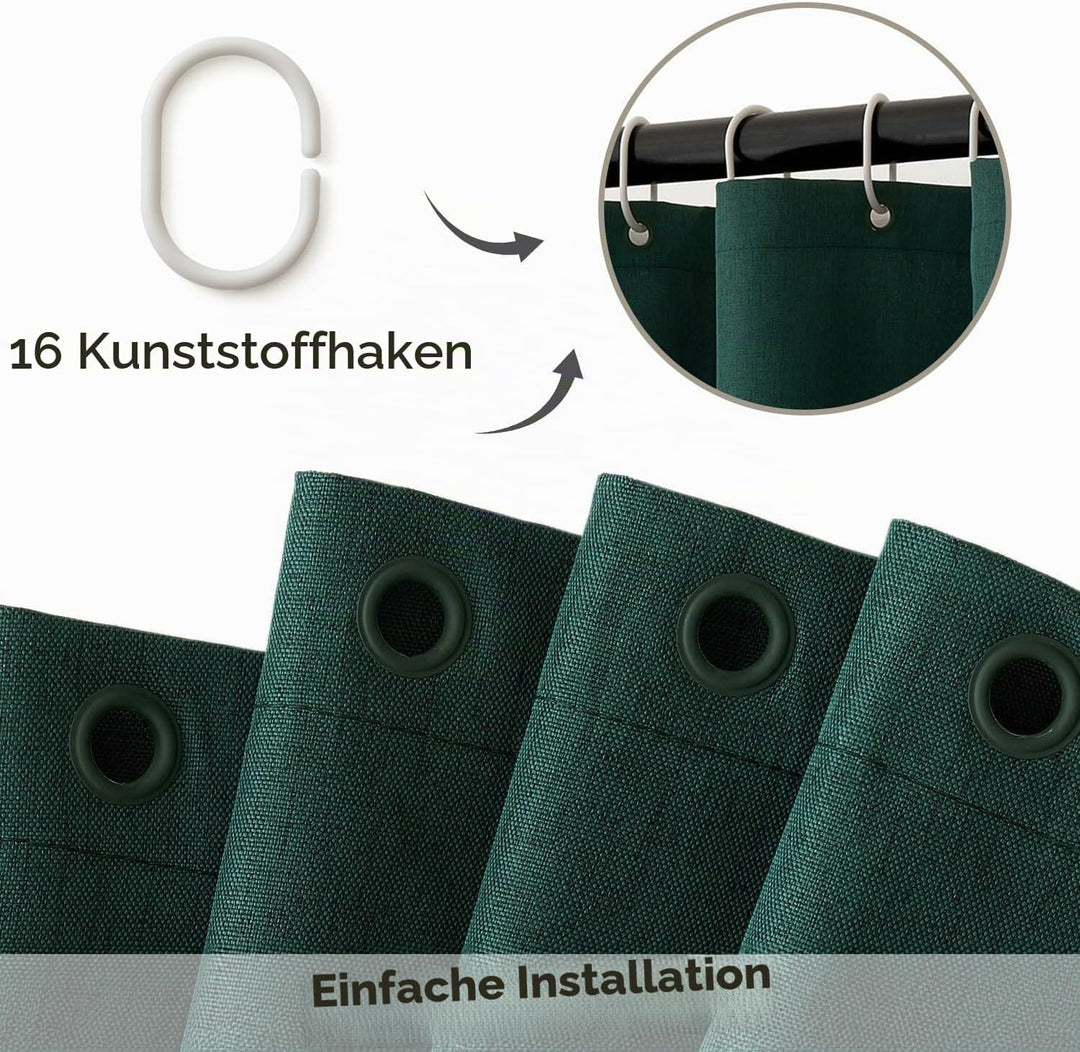 MIULEE Leinen Texturiert Duschvorhang 240x200 cm dunkelgrün, Schwerer Hotel Luxus Polyester Wasserdi