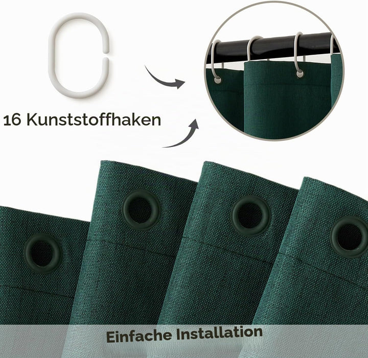 MIULEE Leinen Texturiert Duschvorhang 240x200 cm dunkelgrün, Schwerer Hotel Luxus Polyester Wasserdi