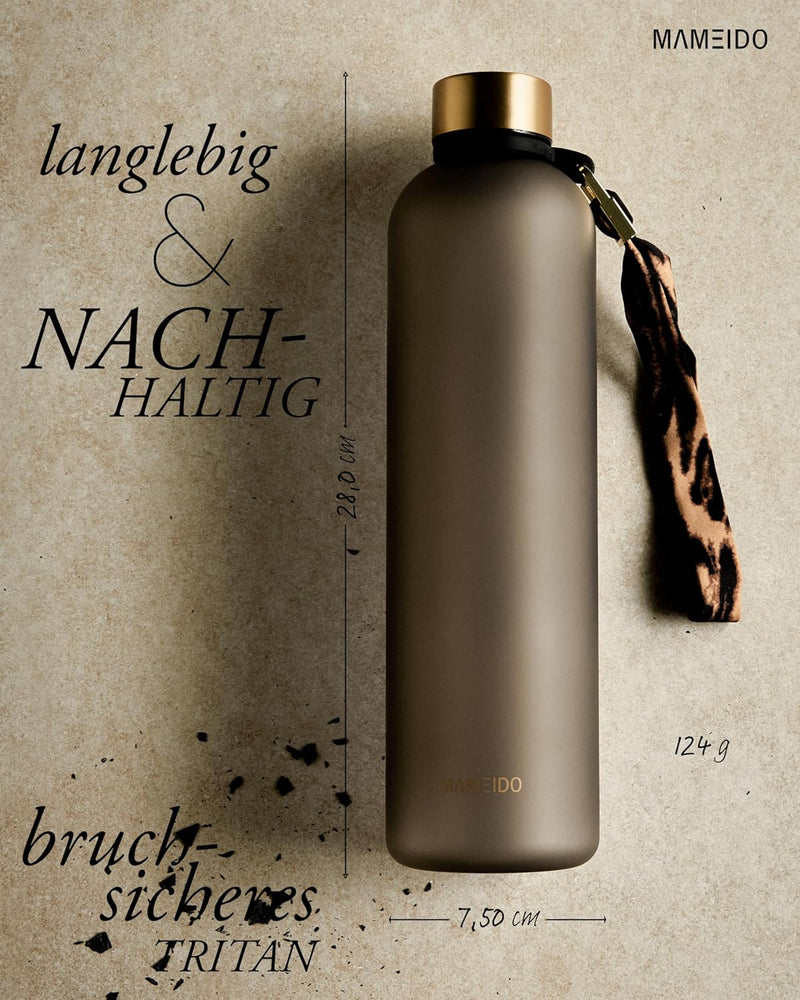MAMEIDO Trinkflasche 1,5l & 1l Kohlensäure geeignet, auslaufsichere Trinkflasche mit Zeitmarkierung