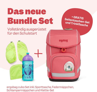 ergobag cubo Bundle Set ergonomischer Schulrucksack, Set 7-teilig plus Seitentaschen Zip-Set und Tri