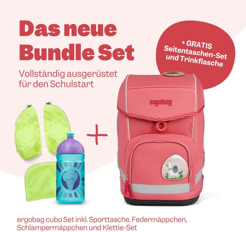 ergobag cubo Bundle Set ergonomischer Schulrucksack, Set 7-teilig plus Seitentaschen Zip-Set und Tri