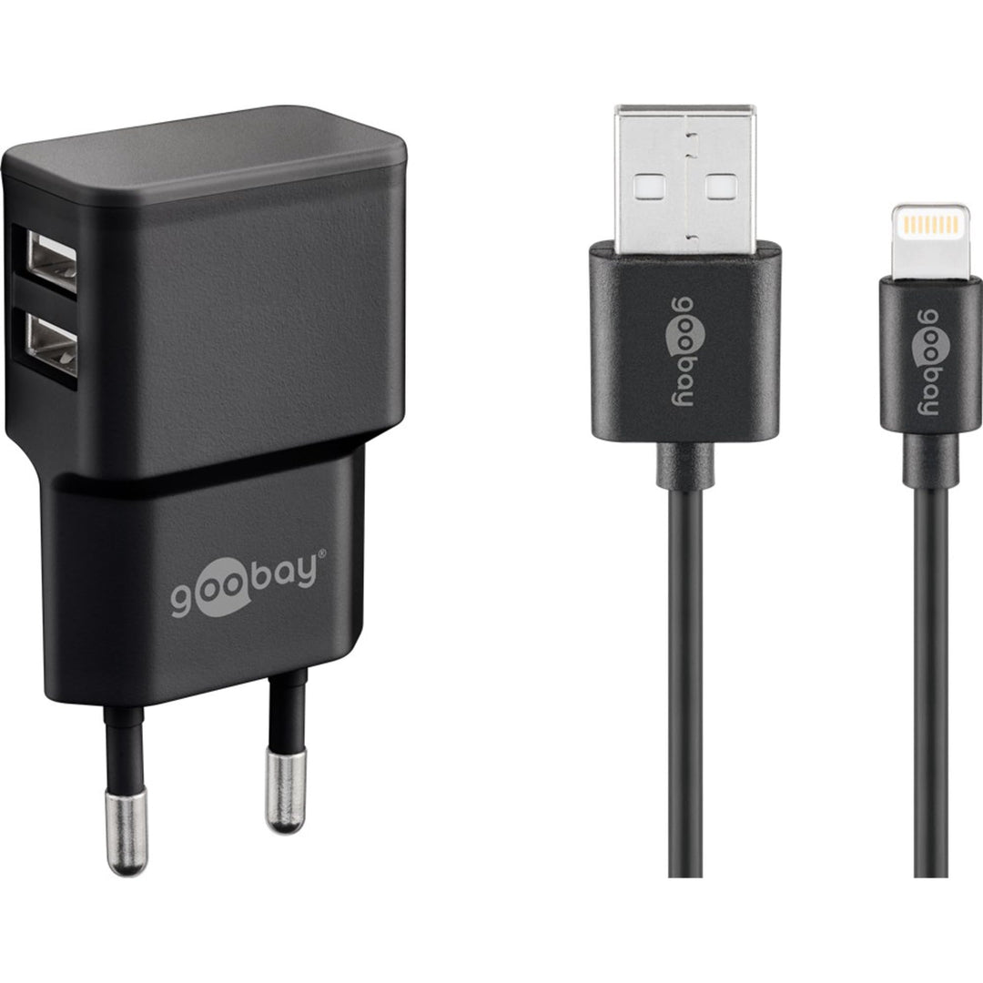 goobay 44995 USB Netzteil + Ladekabel Set / 2 Port Adapter für Steckdose 2,4 A (12W) USB-Netzteil mi