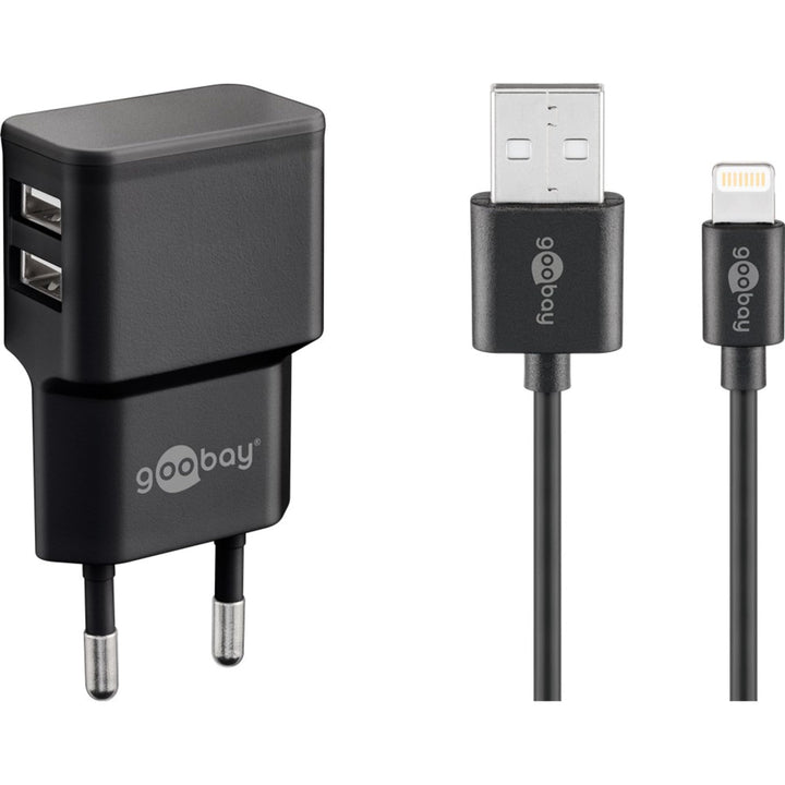 goobay 44995 USB Netzteil + Ladekabel Set / 2 Port Adapter für Steckdose 2,4 A (12W) USB-Netzteil mi